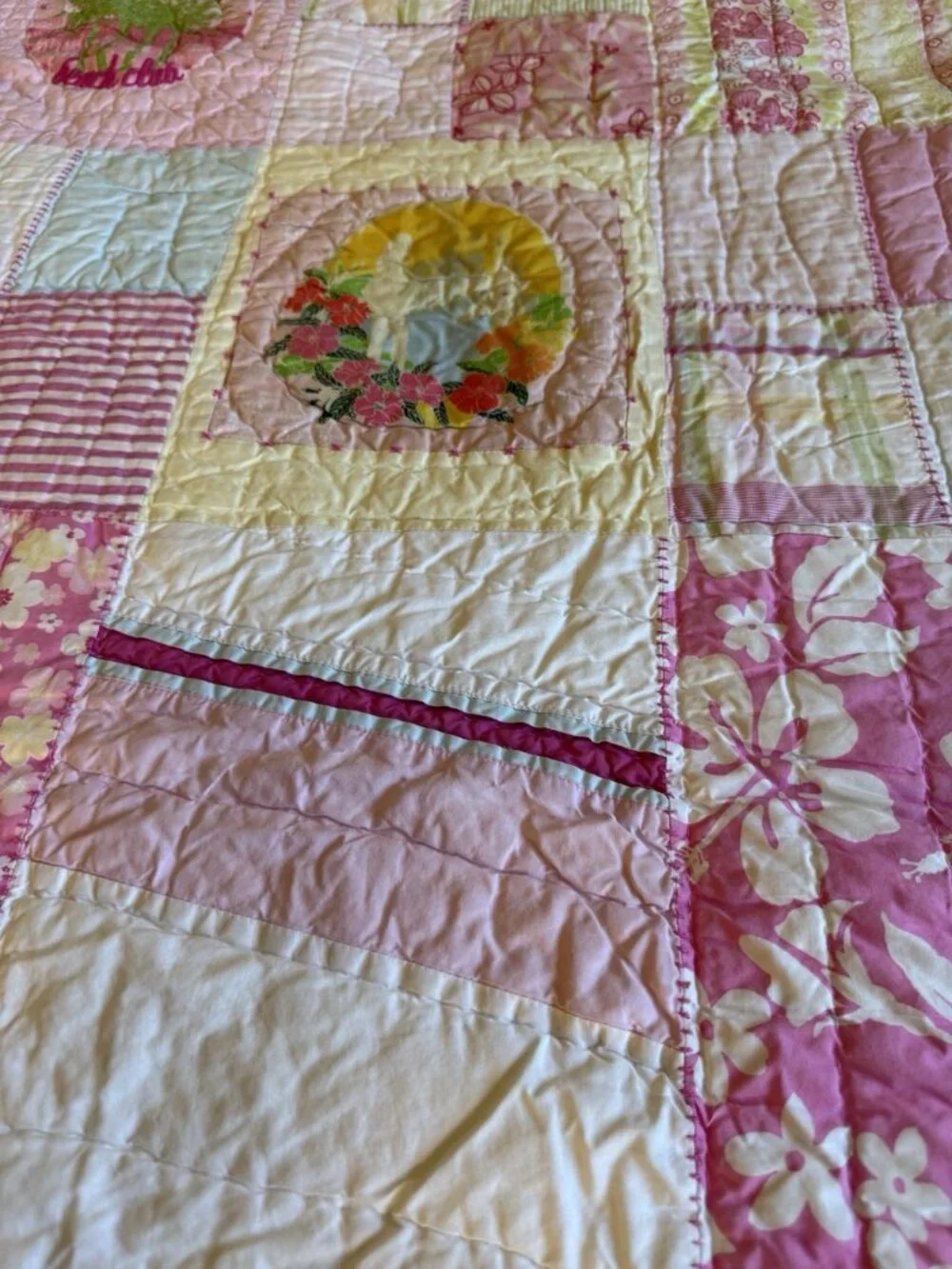 Pottery Barn Kids Pink Twin Size Quilt Surfside Beach Club pattern HTF